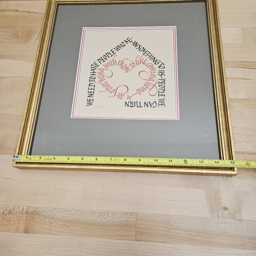 Vintage Gold FRAMED MICHAEL PODESTA Signed Calligraphy Art Quote Hand Lettered - Picture 8 of 11